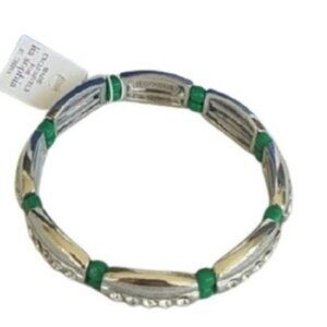 𝅺lia Sophia Women's Silver Tone Green Rhinestones Stretch Bracelet Jewelry NWT